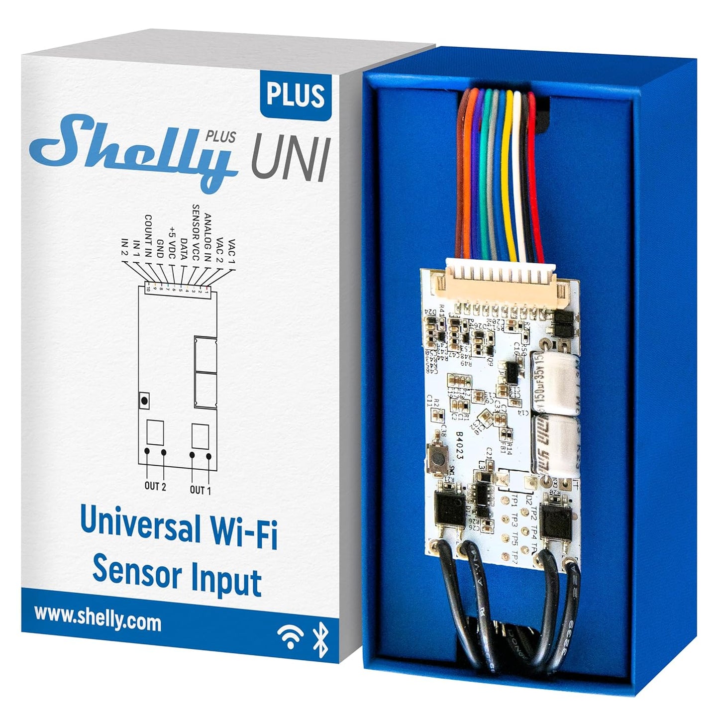 Shelly Plus Uni - WLAN Smartes Modul mit Potentialfreien Kontakte, Niederspannung, Hausautomation, Kein Hub Erforderlich, Präzises Voltmeter, Impulszähler, Sensorschnittstelle