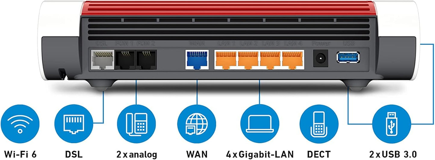FRITZ!Box 7590 AX DSL-Router Wi-Fi 6 bis zu 3.600 MBit/s intelligentes WLAN Mesh höchster Sicherheitsstandard