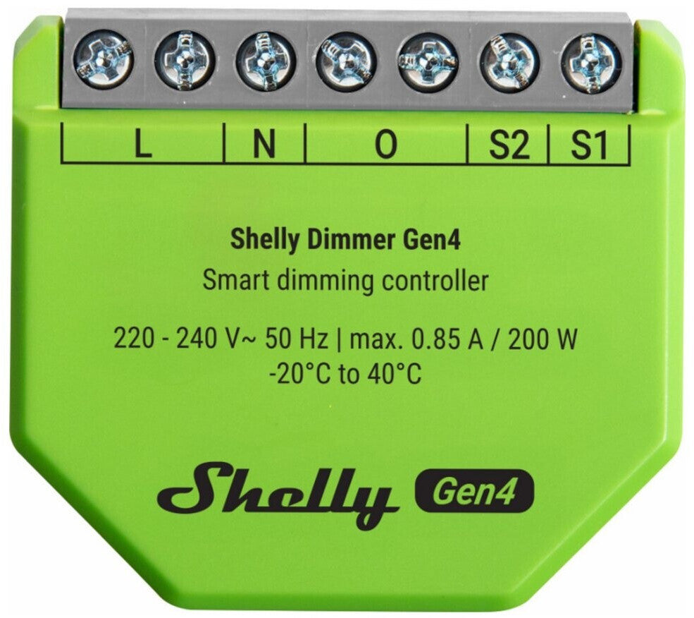 Shelly Dimmer Gen4 - WLAN Smart Dimmer, Matter-Zertifiziert, Dimmbare Lichter, Zigbee Lichtschalter, LED-Streifen, Zeitschaltuhr, Kein Neutralleiter, Kein Hub Еrforderlich, Alexa, Google & HomeKit