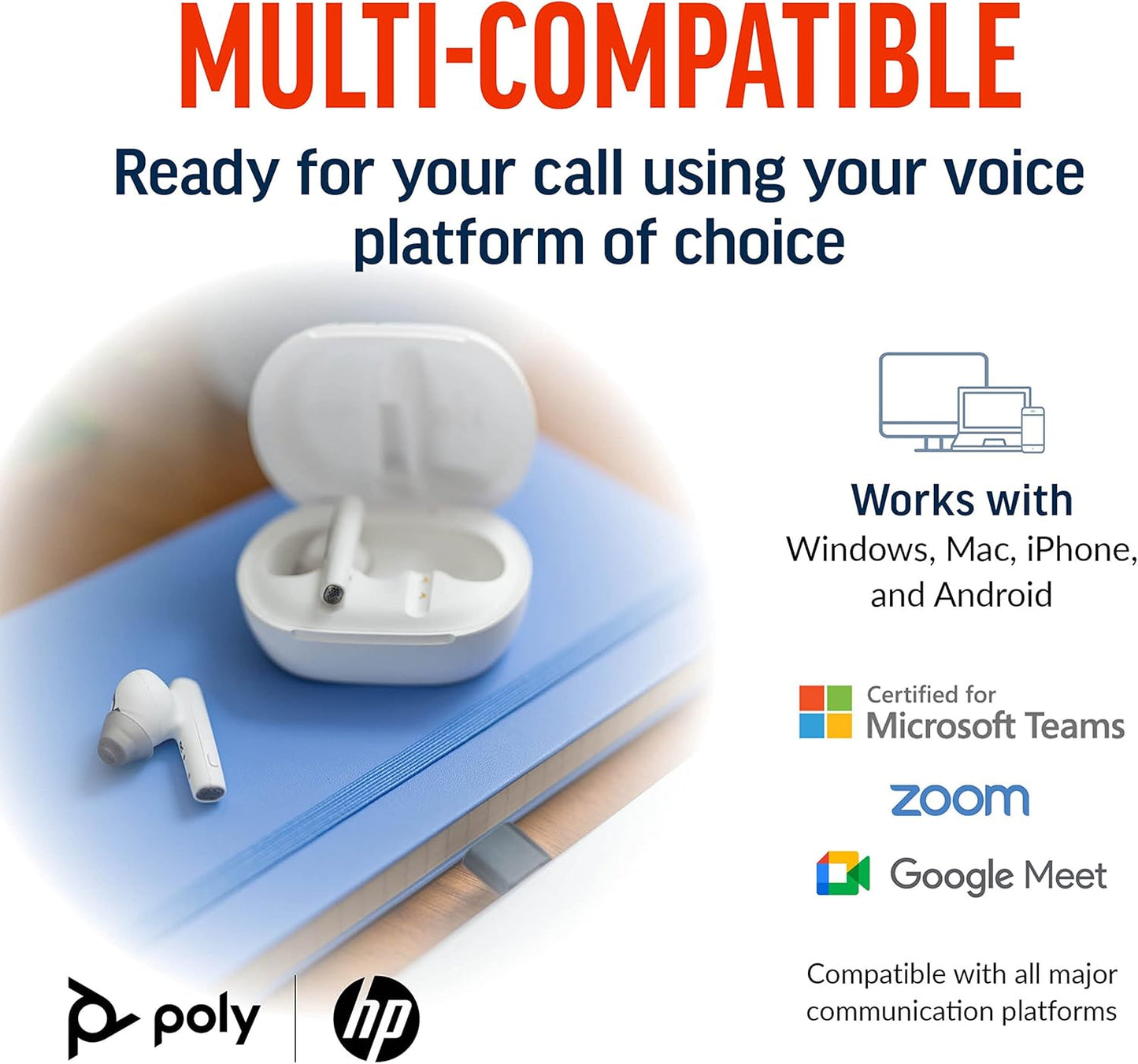 Poly Voyager Free 60+ UC MS Teams USB-C in Weiß In Ear Kopfhörer mit Geräuschunterdrückung