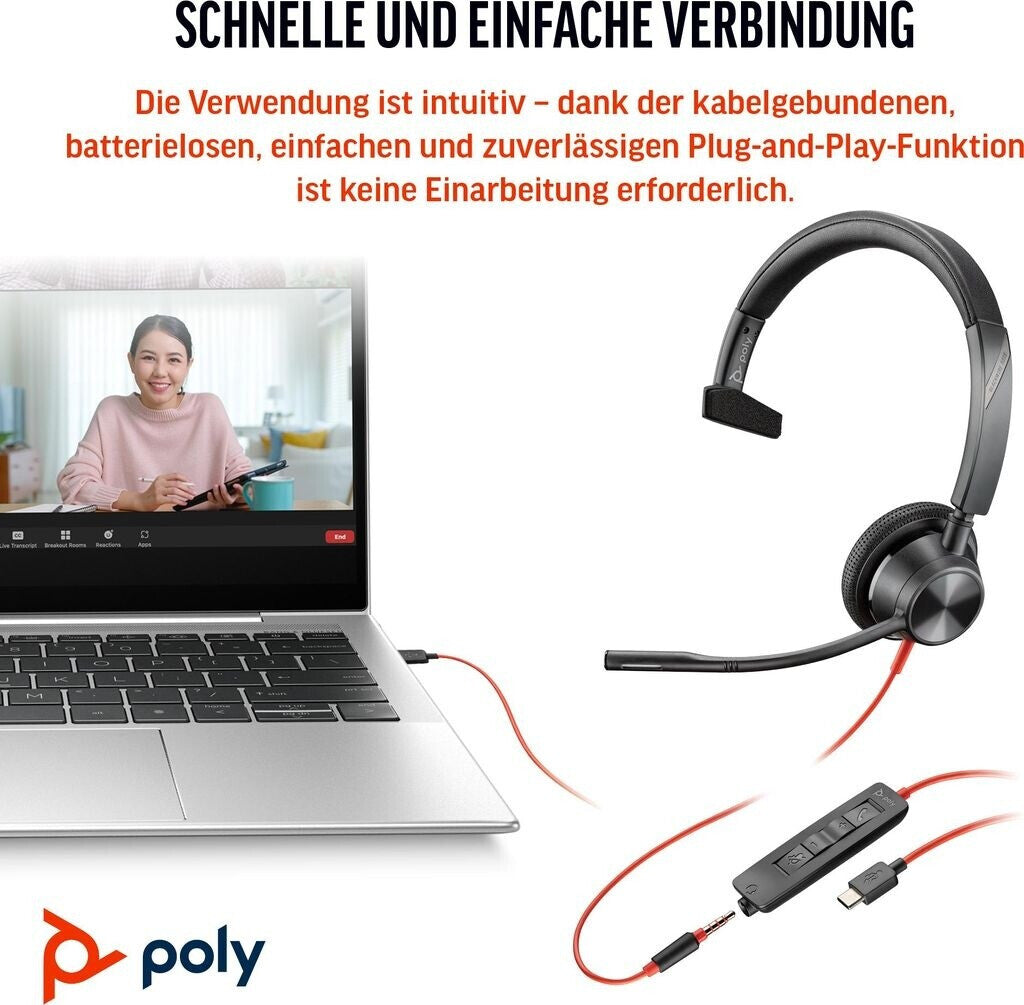 Plantronics – Blackwire 3315 Mono kabelgebundenes USB-A/USB-C & 3,5 mm Headset C3315-M