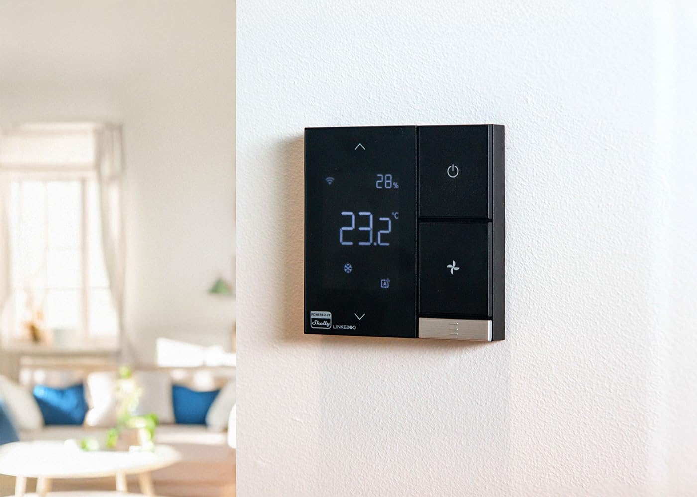 LinkedGo Powered by Shelly Smart HVAC Тhermostat - WLAN-betrieben Vielseitiger Thermostat, Heizung & Kühlung, Fußbodenheizung, Frostschutzfunktion, Kein Hub Erforderlich, Alexa & Home Assistant