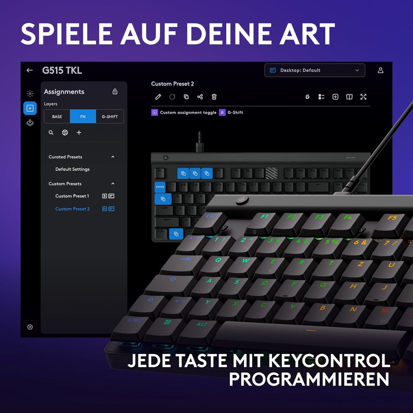 Logitech Gaming G515 TKL kabelgebundene deutsche QWERTZ Gaming Tastatur mit Hintergrundbeleuchtung