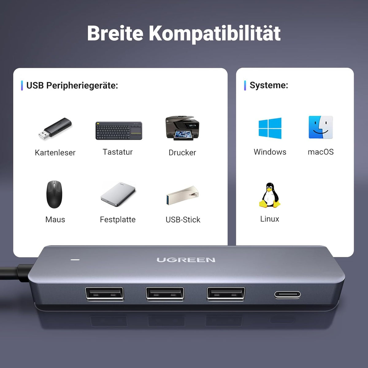 UGREEN USB 3.0 Hub 3 x USB 3.0 + 1 x USB-C Ports 5Gbps USB Hub CM219