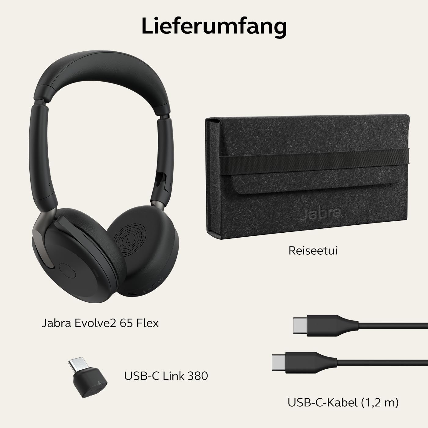 Jabra Evolve2 65 Flex UC USB-C Stereo Headset Link380c Schwarz 26699-989-899