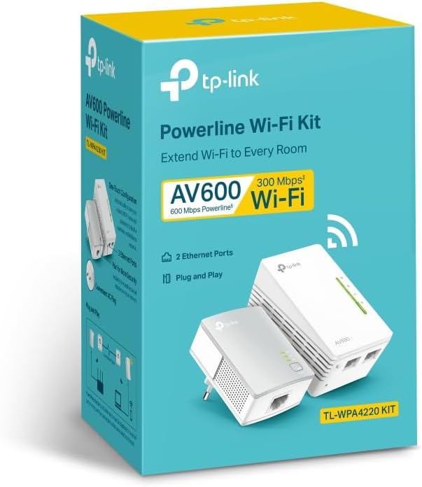 TP-Link WLAN Powerline Adapter Set TL-WPA4220 KIT(600Mbit/s, WLAN 300Mbit/s, Wi-Fi Clone, Fast-Ethernet-LAN, Plug&Play, Kompatibel mit allen HomePlug AV/AV2)