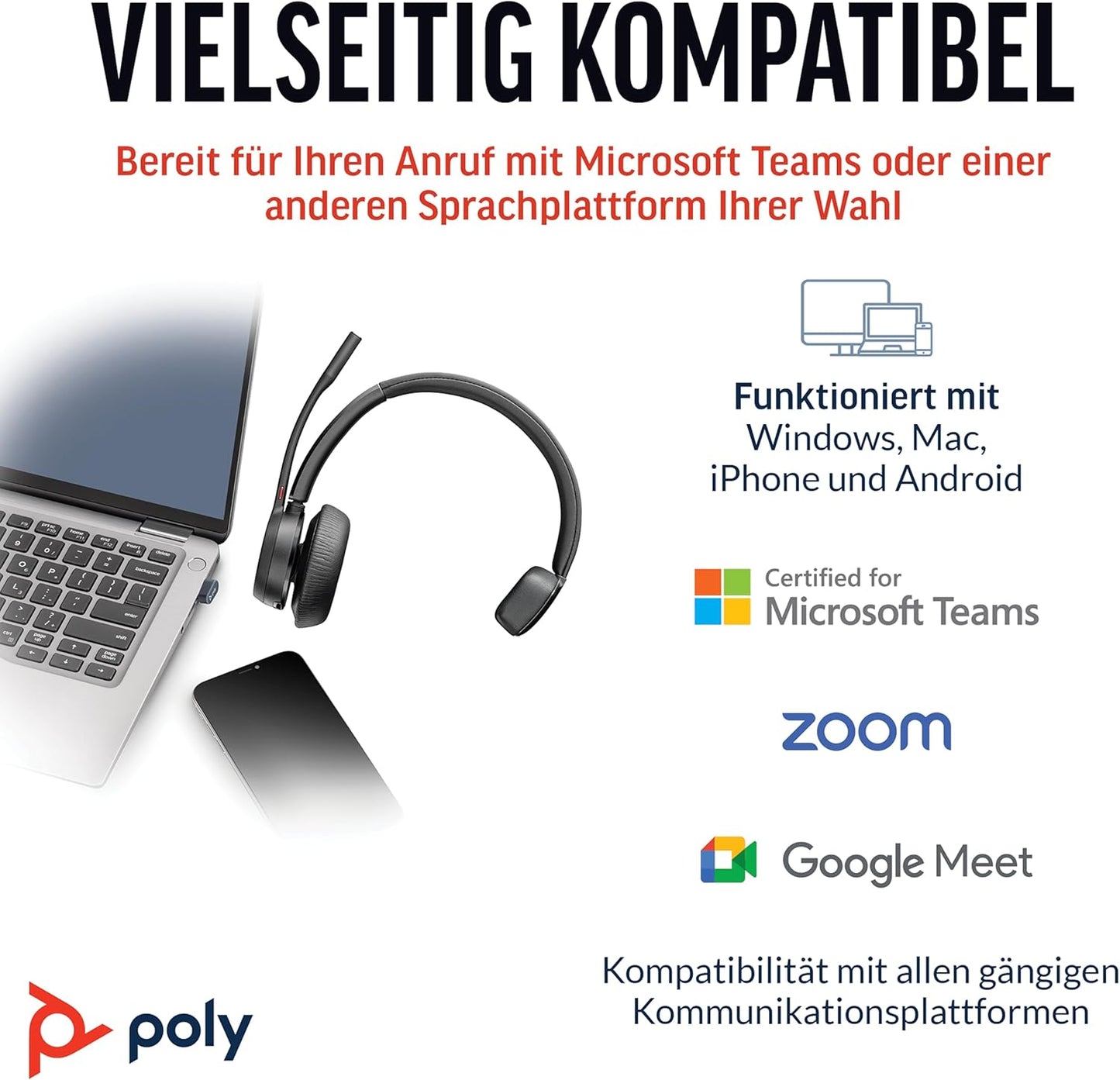 Plantronics Poly Voyager 4310 UC MS USB-C Headset ohne Ladestation