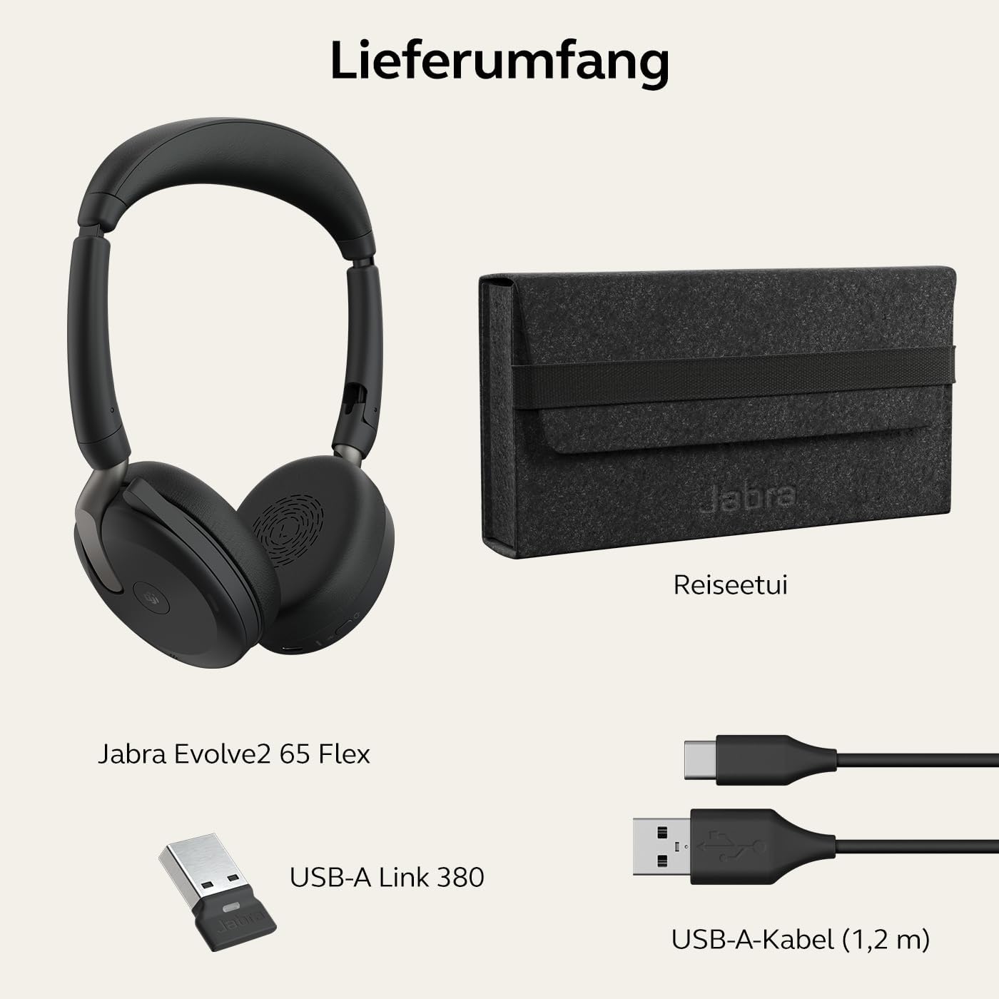 Jabra Evolve2 65 Flex MS USB-A Stereo Headset Link380a Schwarz 26699-999-999