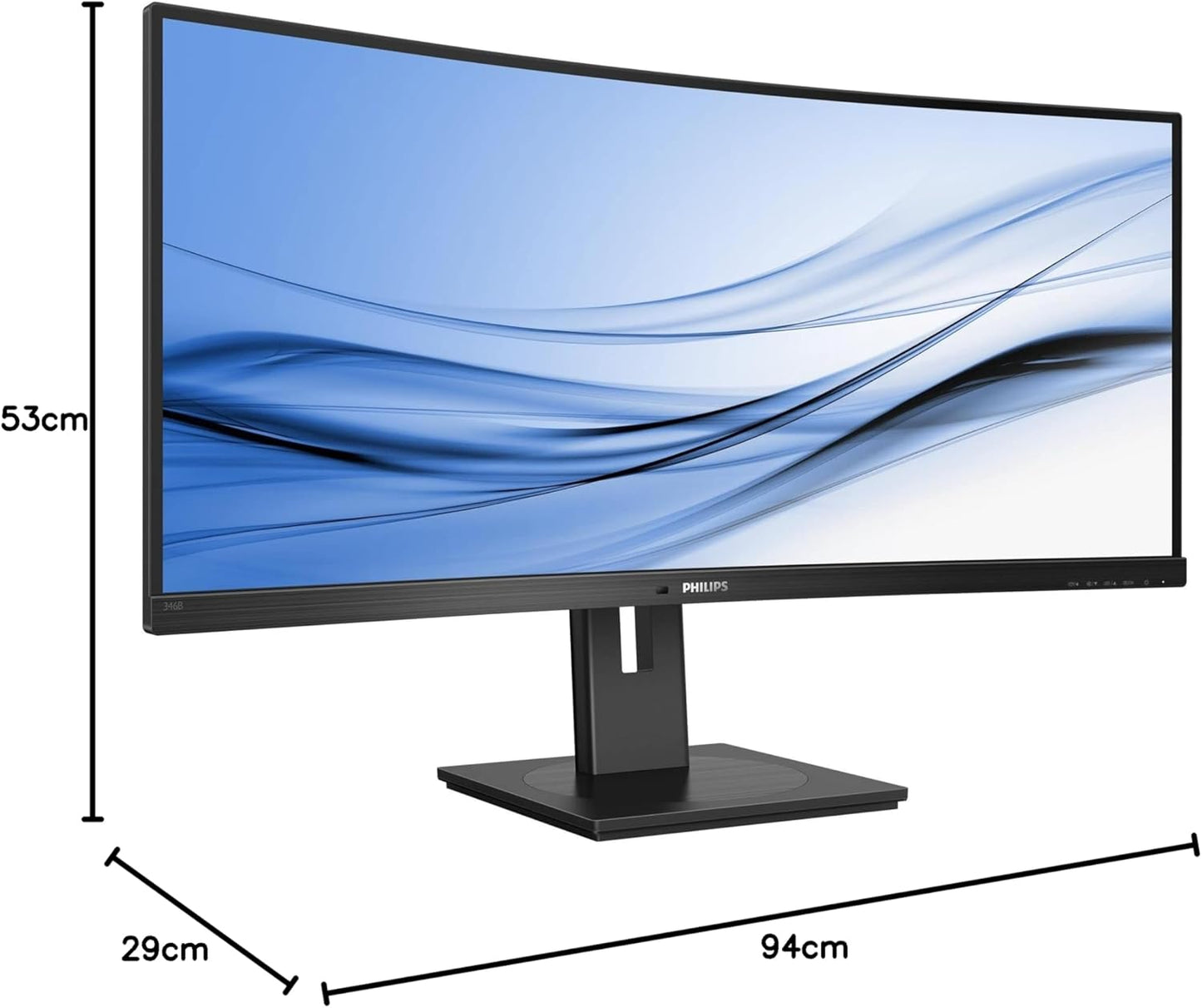 Philips 346B1C - 34 Zoll WQHD Curved USB-C Docking Monitor, höhenverstellbar (3440x1440, 100 Hz, HDMI, DisplayPort, USB-C, RJ45, USB Hub) schwarz