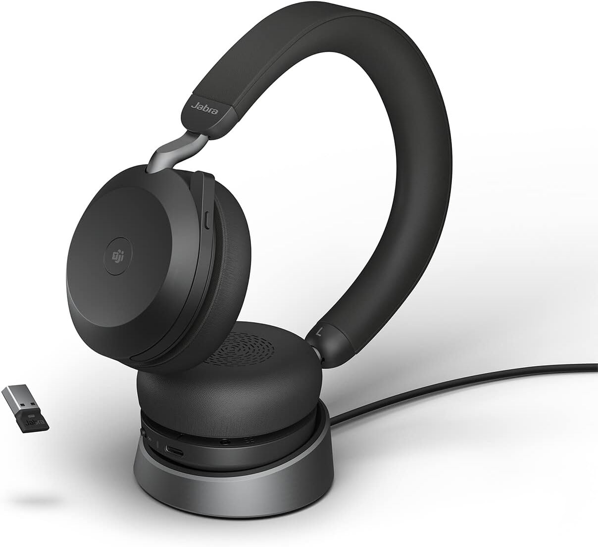 Jabra Evolve2 75 MS Stereo USB-A Headset mit Ladestation Link380a Schwarz 27599-989-990