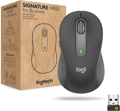 Logitech Signature M650 for Business Kabellose Maus, Leise Klicks, Anpassbare Seitentasten, Bluetooth, Kompatibilität mit mehreren Geräten - Grau