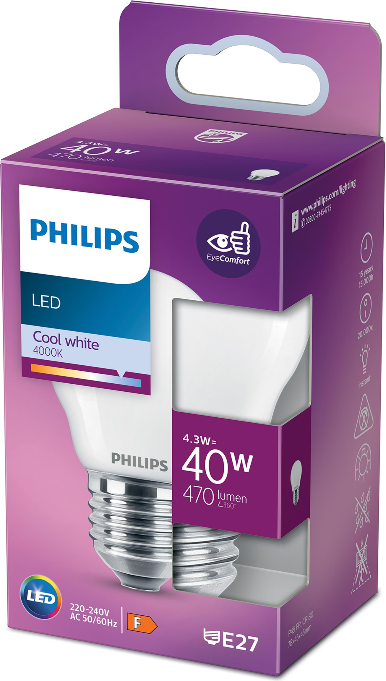 Philips LED Leuchtmittel Classic Lampe 40W E27 470lm 4000K kaltweiß NEU