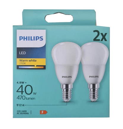 PHILIPS 2er Pack Philips LED Classic E14 Tropfenlampe | 40W Ersatz (470lm) | 2700K Warmweiß | Klar | 2er Pack