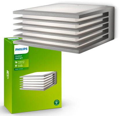 Philips myGarden Wandaussenleuchte Shades, max. 15W, ohne Leuchtmittel, E27, IP44 wetterfest, grau [Energieklasse G]