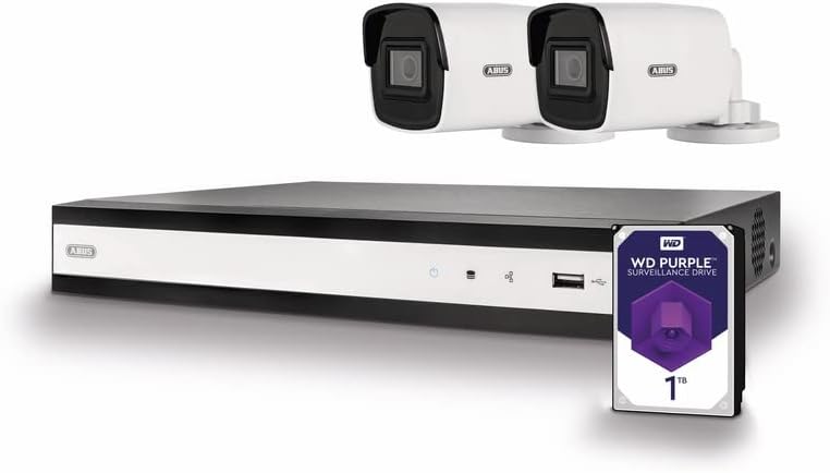 ABUS Performance Line Komplettset IP Digitaler 4-Kanal PoE Video-Rekorder Kameraüberwachungssystem 2x Mini Tube Kameras 1TB Festplatte TVVR36422T