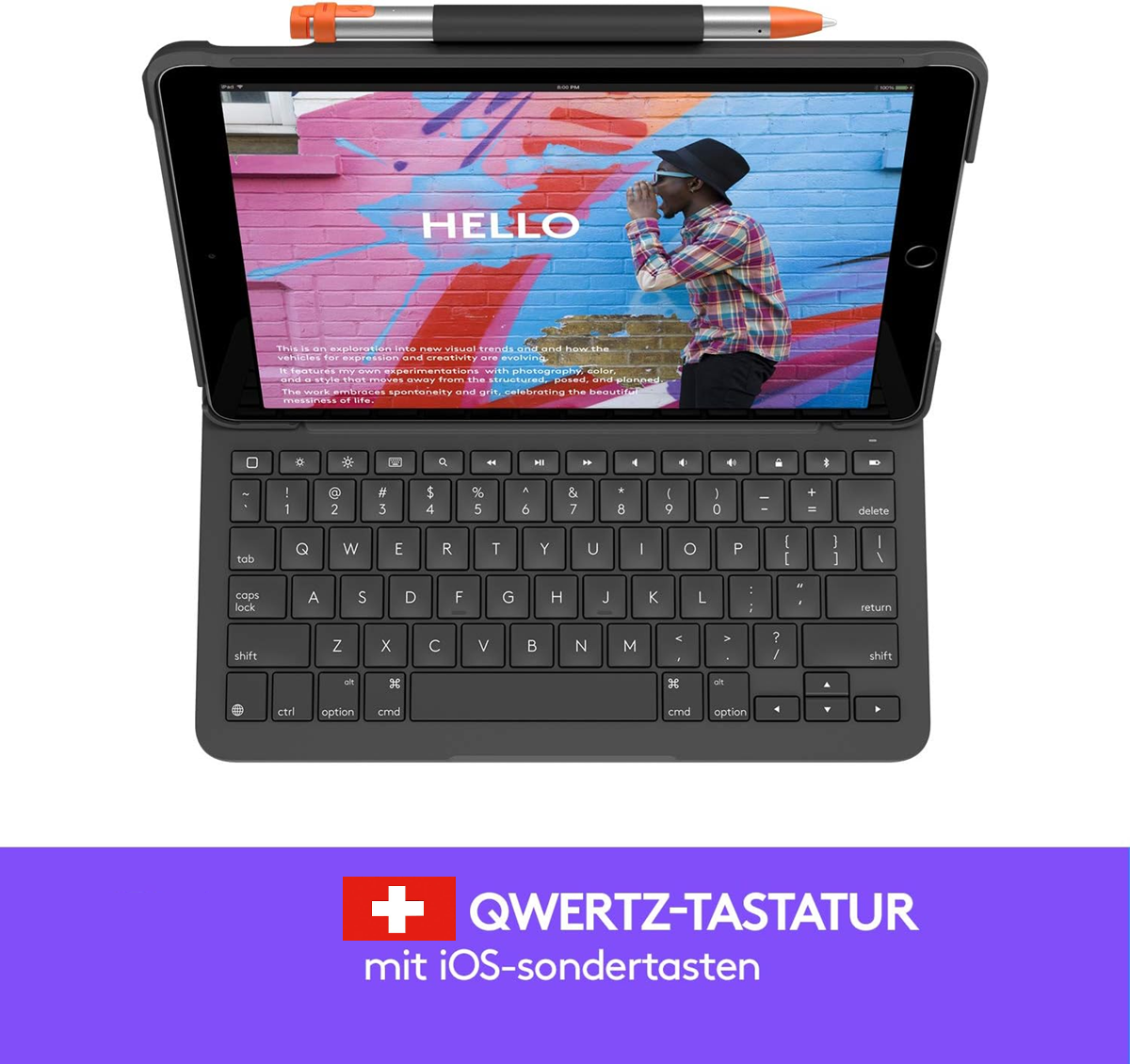 Logitech Slim Folio für iPad (7., 8. und 9. Generation) Tastatur-Case Schweizer QWERTZ-Layout - Graphit