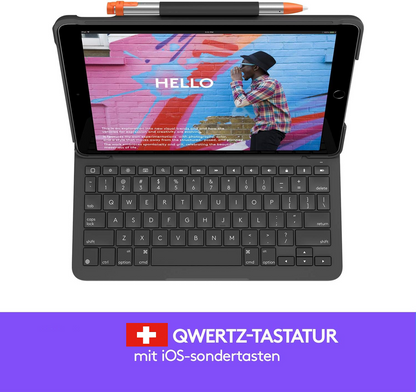 Logitech Slim Folio für iPad (7., 8. und 9. Generation) Tastatur-Case Schweizer QWERTZ-Layout - Graphit