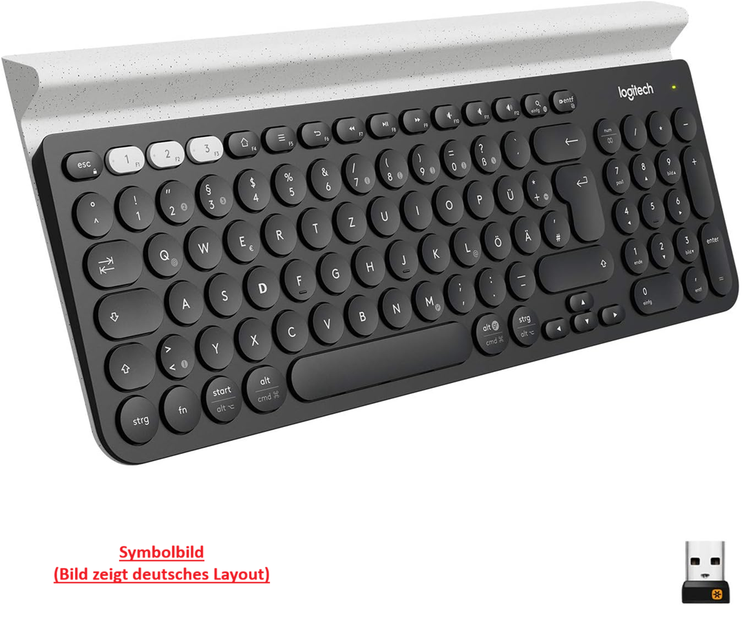 Logitech K780 Kabellose Tastatur Skandinavisches QWERTY-Layout - Dunkelgrau/Weiß