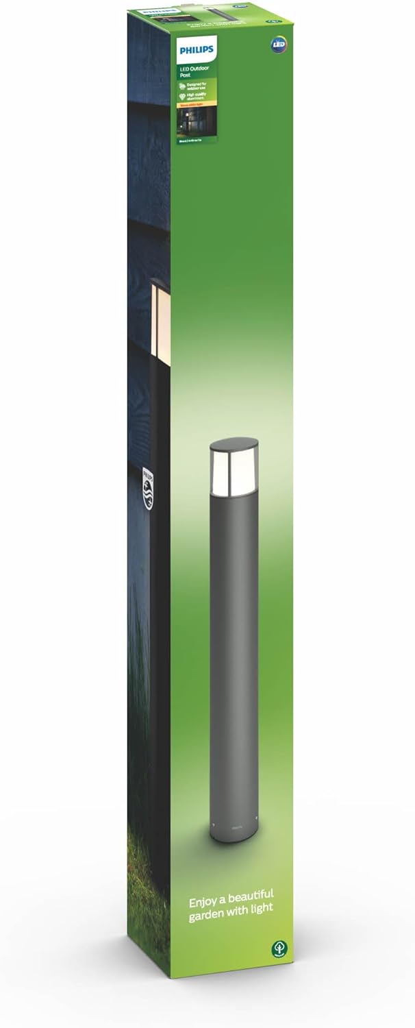 Philips myGarden Outdoor Wegeleuchte Stock, 6 W, 2700 K Warmweiß, wasserfest, anthrazit, IP44 wetterfest, Grau