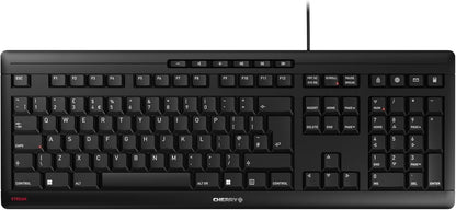 CHERRY Stream Keyboard, Kabelgebundene Tastatur, UK-Layout (QWERTY), Flüsterleiser Tastenanschlag, Einzigartiges Tippgefühl, Flaches Design, Schwarz