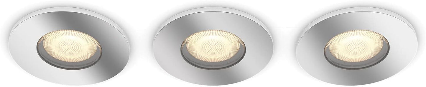 Philips Hue White Ambiance Adore 3er Deckenspots rund, silber 3x250lm inkl. Dimmschalter, Bad-Beleuchtung, dimmbar, steuerbar via App, kompatibel mit Amazon Alexa (Echo, Echo Dot)