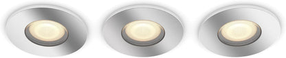 Philips Hue White Ambiance Adore 3er Deckenspots rund, silber 3x250lm inkl. Dimmschalter, Bad-Beleuchtung, dimmbar, steuerbar via App, kompatibel mit Amazon Alexa (Echo, Echo Dot)
