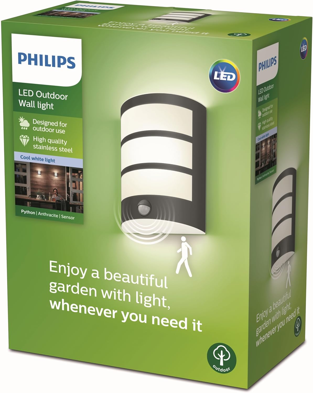 Philips myGarden LED Python Wandaußenleuchte mit Bewegungsmelder, 6W, kaltweißes Licht 4.000K, integriertes Leuchtmittel, Anthrazit