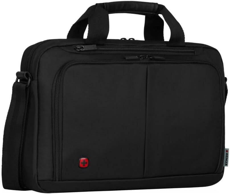 WENGER Source Laptop-Tasche zum Umhängen, Notebook bis 14 Zoll, Tabletfach bis 10 Zoll, Aktentasche, Organizer, 5 l, Damen Herren, Büro Business-Reisen Uni, Schwarz, 601064