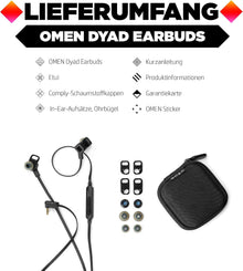 HP OMEN Dyad Gaming Earbuds (Dual-Treiber-Technologie, 3 verschiedene In-Ear-Aufsätze, integrierte Bedienelemente, 3,5mm Klinke) schwarz