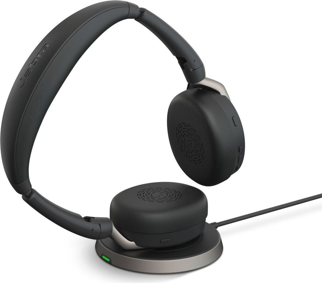 Jabra Evolve2 65 Flex MS USB-A Stereo Headset mit Wireless Charging Pad Link380a Schwarz 26699-999-989