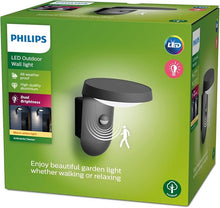 Philips LED Wandleuchten für den Außenbereich, 9 W, 2700 K warmweiß, Bewegungssensor, wasserdicht, anthrazit, IP44 wetterfest