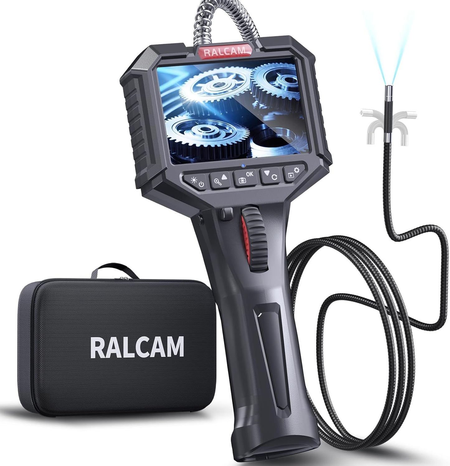 Ralcam Endoskopkamera N306 mit Licht Endoscope Camera - Endoskop 6,2mm Inspektionskamera 3,5" HD 720P Rohrkamera, Kameras mit 6 LED, IP67 Wasserdicht 1M Halbsteifes Kabel Teleskopkamera Kfz Werkzeug