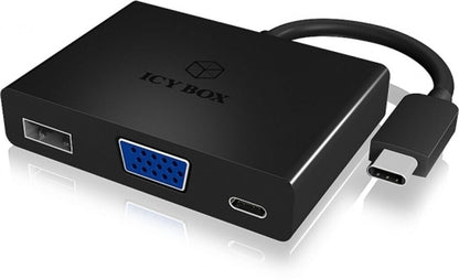 Icy Box IB-DK4032-CPD USB Type-C Notebook-Dockingstation mit VGA, 1x USB 3.0 (Type-A), 1x USB Type-C (Power Delivery), Schwarz