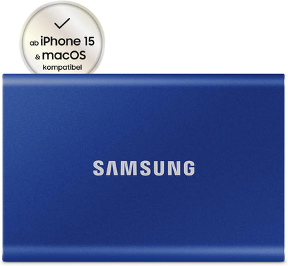 Samsung Portable SSD T7, 2 TB, USB 3.2 Gen.2, 1.050 MB/s Lesen, 1.000 MB/s Schreiben, Externe SSD Festplatte für Mac, PC, Smartphone und Spielkonsole, Blau, MU-PC2T0H/WW