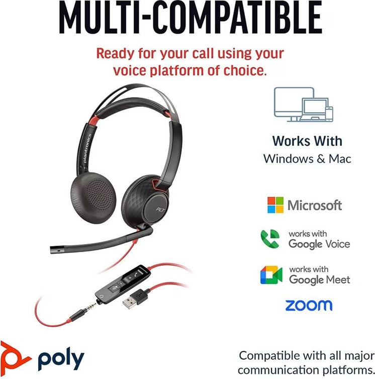 Poly HP Blackwire C5220 Stereo USB-C/A-Adapter & 3,5 mm Headset kabelgebunden