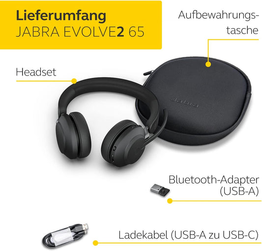 Jabra Evolve2 65 MS Stereo USB-A Headset Link380a Schwarz 26599-999-999