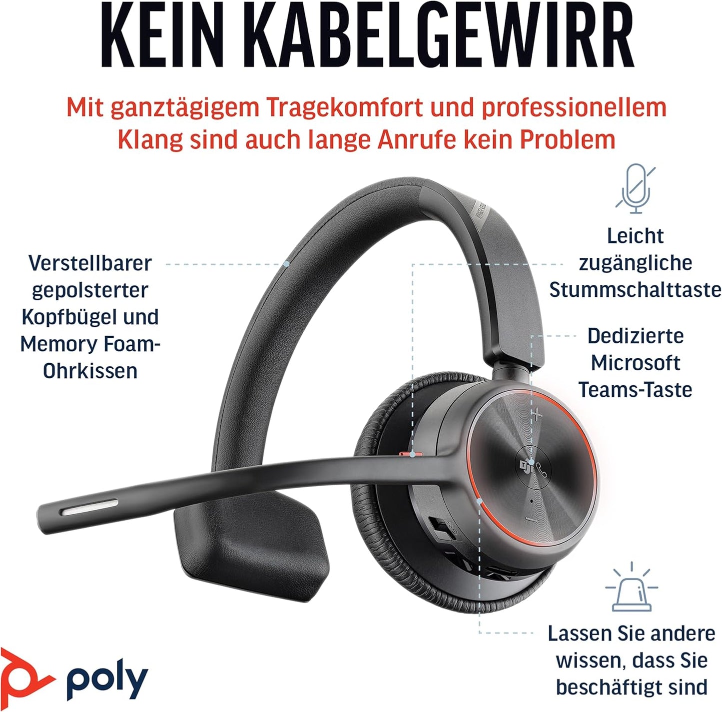 Plantronics Poly Voyager 4310 UC MS USB-C Headset ohne Ladestation