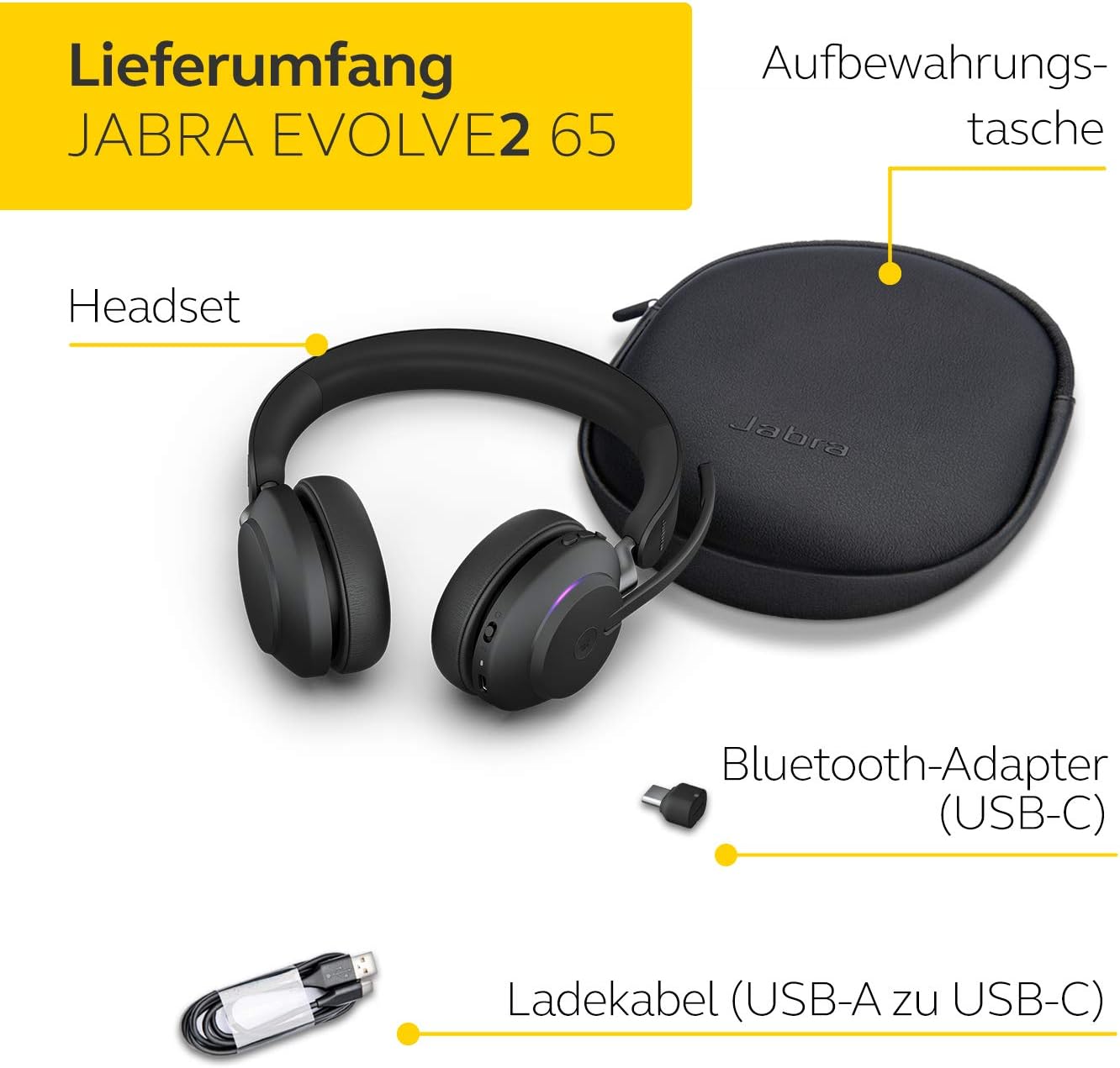 Jabra Evolve2 65 MS Stereo USB-C Headset Link380c Schwarz 26599-999-899