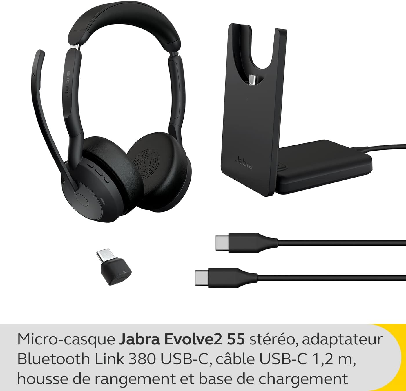 Jabra Evolve2 55 MS Stereo USB-C Headset mit Ladestation Link380c Schwarz 25599-999-889
