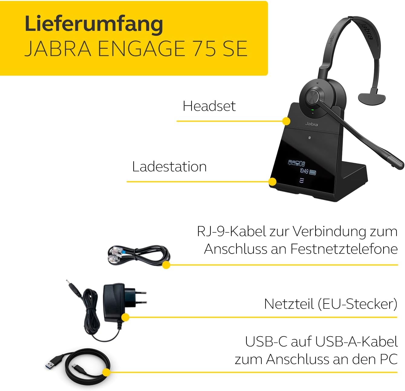 Jabra Engage 75 SE Mono On-Ear Dect Headset mit Basisstation (Low Power) 9656-583-111-1