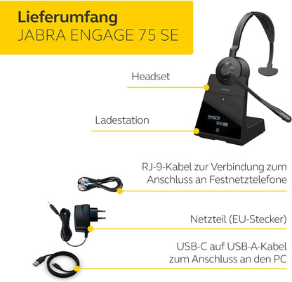 Jabra Engage 75 SE Mono On-Ear Dect Headset mit Basisstation (Low Power) 9656-583-111-1
