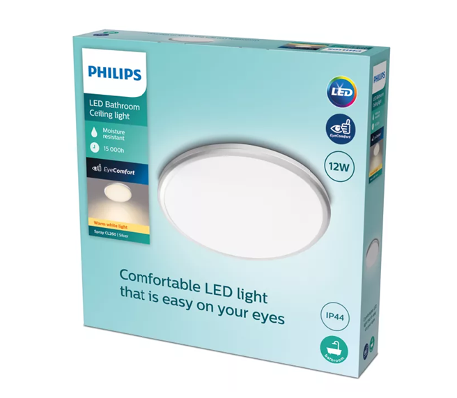 PHILIPS Deckenleuchte Spray LED Deckenlampe 12W 1200lm IP44 silber