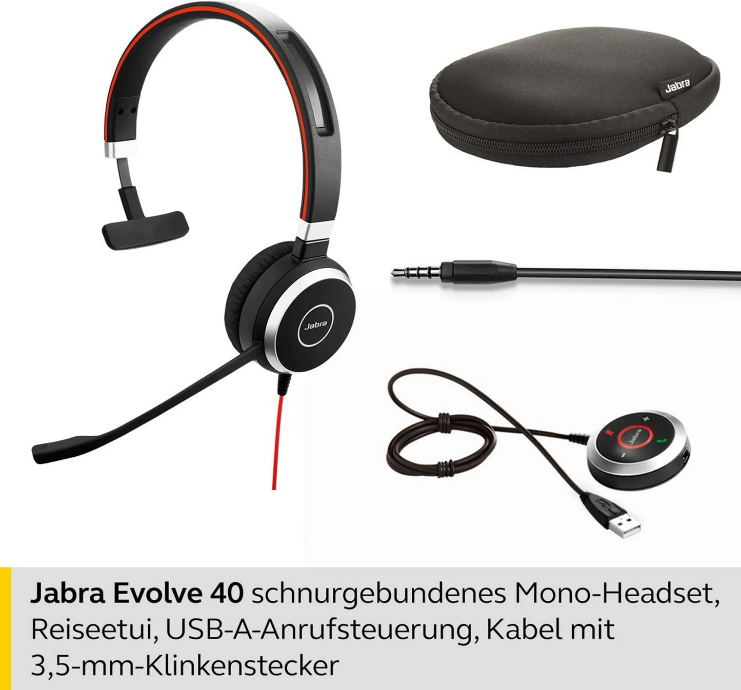 Jabra Evolve 40 MS Mono Headset USB-A Cable with Controller HSC017 6393-823-109