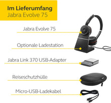 Jabra Evolve 75 MS Stereo Headset mit Ladestation Link 370a 7599-832-199
