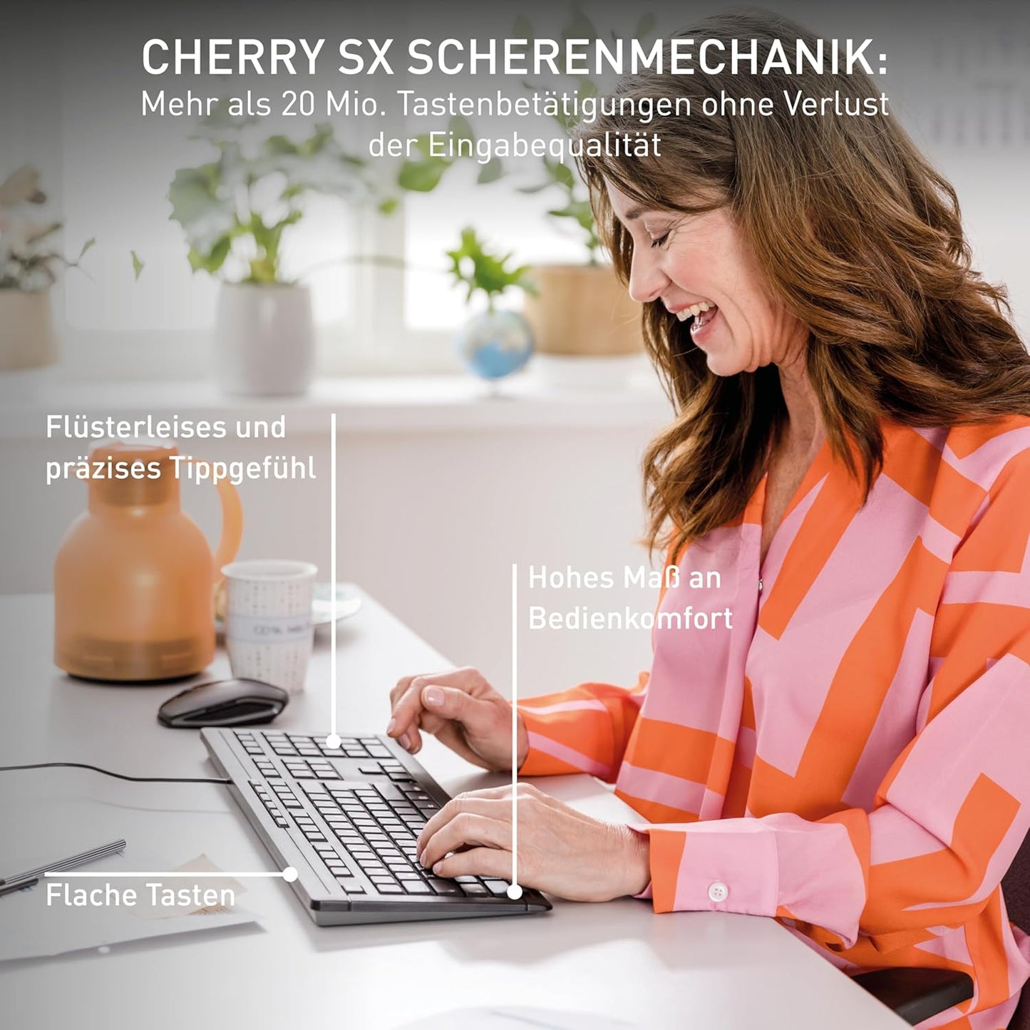 CHERRY Stream Keyboard, Kabelgebundene Tastatur, UK-Layout (QWERTY), Flüsterleiser Tastenanschlag, Einzigartiges Tippgefühl, Flaches Design, Schwarz