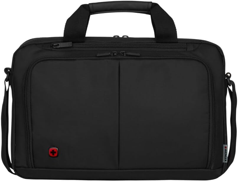 WENGER Source Laptop-Tasche zum Umhängen, Notebook bis 14 Zoll, Tabletfach bis 10 Zoll, Aktentasche, Organizer, 5 l, Damen Herren, Büro Business-Reisen Uni, Schwarz, 601064