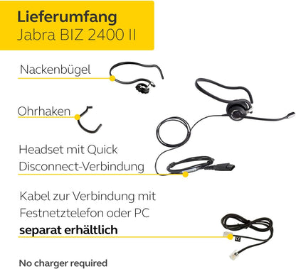 Jabra Biz 2400 II Mono QD NC 3 in1 Headset verkabelt on-ear konvertierbar 2406-820-204