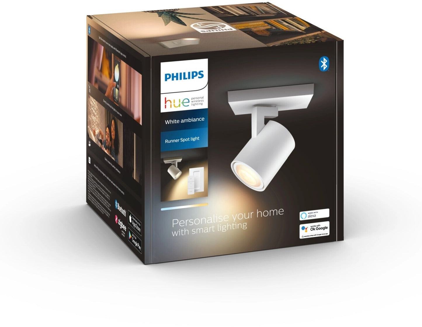 Philips Hue White Ambiance Runner 1er Spot + Dimmschalter weiß, inkl. 1x5W GU10 LED Lampe, dimmbar, alle Weißschattierungen, steuerbar via App, kompatibel mit Amazon Alexa (Echo, Echo Dot)