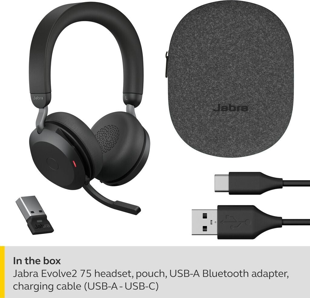Jabra Evolve2 75 UC Stereo USB-A Headset Link380a Schwarz 27599-989-999