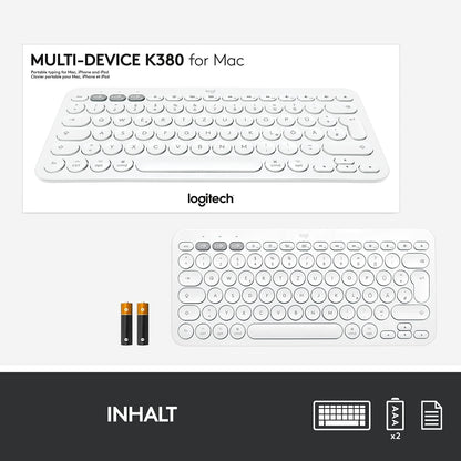 Logitech K380 wireless Tastatur in Weiß für Mac mit Deutschem/Schweizer QWERTZ Layout